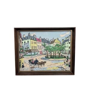 Vintage Mod-Art Cityscape Painting Framed Street Scene‎ 15x12 Signed Morel